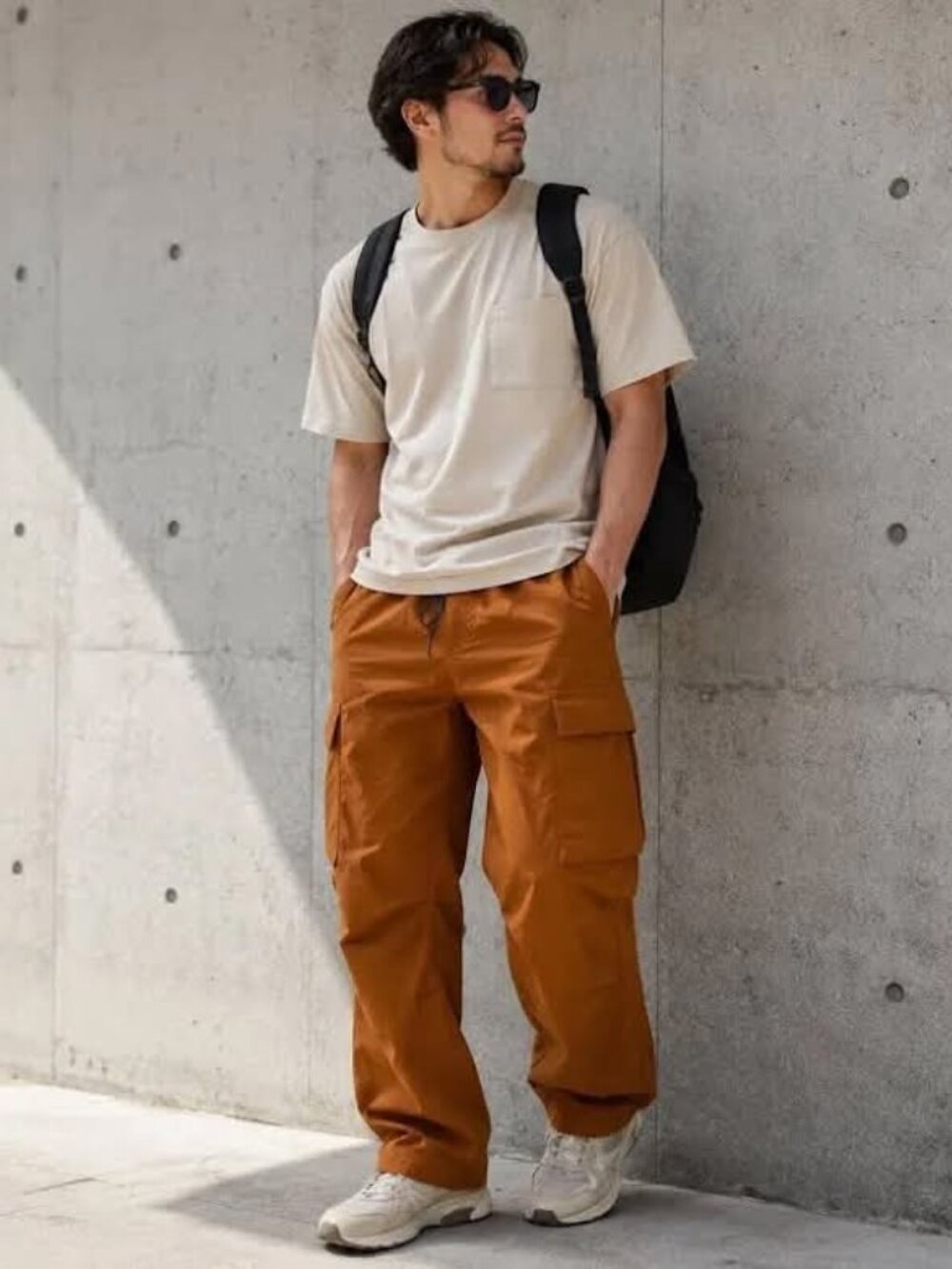 Original Use Men's Cargo Pants Regular Fit Drawstring Waist Brown